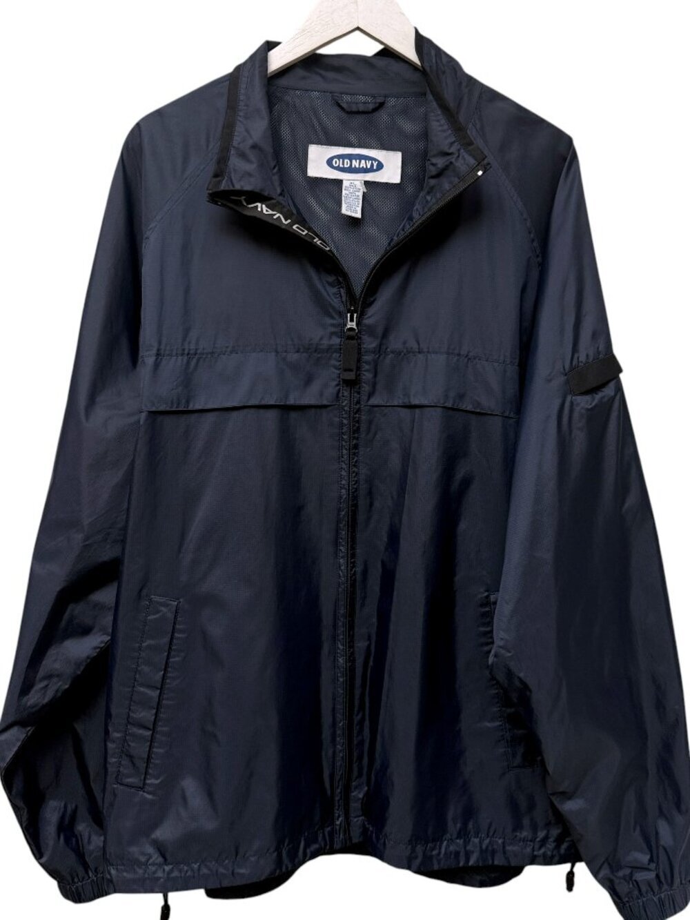Old Navy Windbreaker Jacket Mens XL Navy Blue Full Zip Mesh Lined Nylon